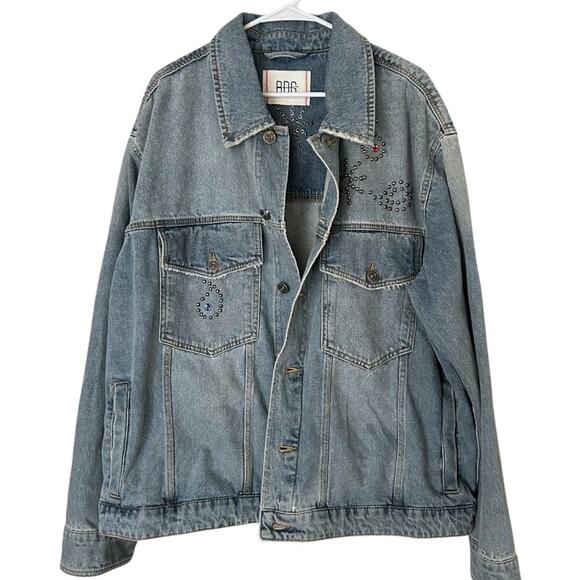 BDG Urban Outfitters Studded Relaxed Fit Denim Trucker Jacket Unisex XL NEW - Picture 9 of 11